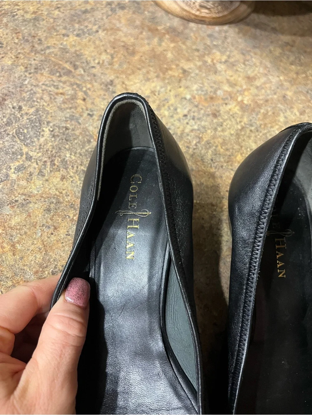 NWOT Cole Haan Nike Air Black Leather Peep Toe Wedges Rare Women’s 6.5